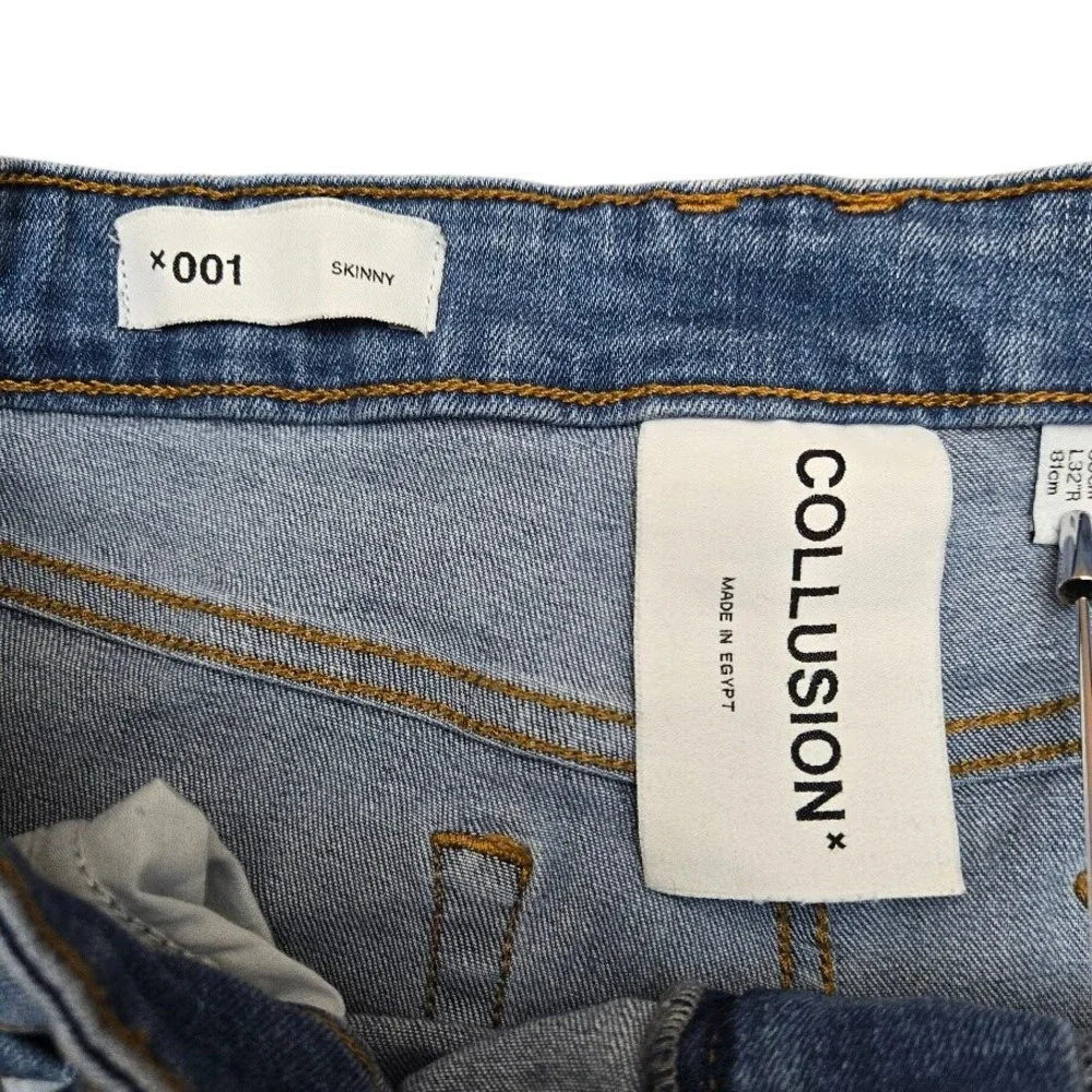 COLLUSION x001‎ Skinny Jeans Mens W34 L32 Light Wash Denim Blue